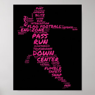 Girls Flag Football Player Word Art Typography Poster