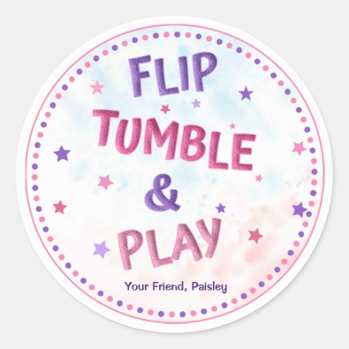 Girls Flip Tumble  Play Birthday Favor Gymnastics Classic Round Sticker