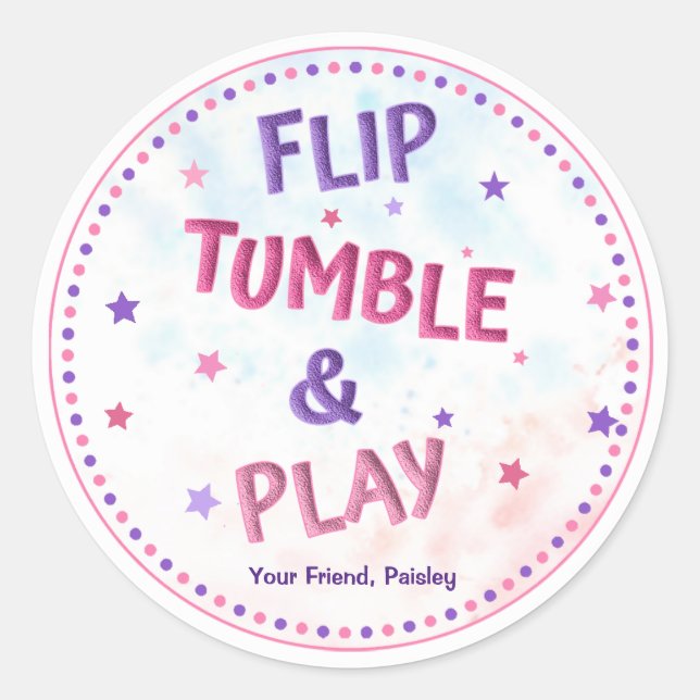 Girls Flip Tumble & Play Birthday Favor Gymnastics Classic Round Sticker (Front)