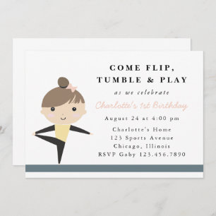Girls Flip Tumble & Play Gymnastics Birthday Party Invitation