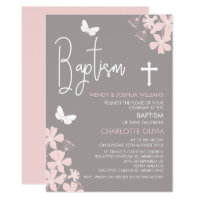 Girls Floral And Butterflies Baptism Invitation