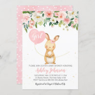 Girls Floral Bunny Baby Shower invitation