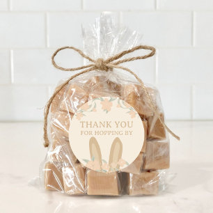 Girl's Floral Bunny Birthday Thank You Favor Classic Round Sticker