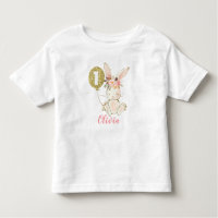 Girls Floral Bunny First Birthday T-Shirt