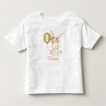 Girls Floral Bunny First Birthday T-shirt by Sugar_Puff_Kids at Zazzle