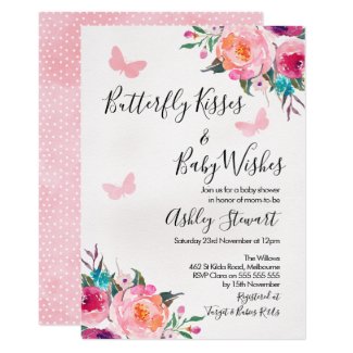 Girls Floral Butterfly Baby Shower Invitation