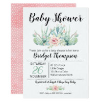 Girls Floral Cactus Baby Shower Invitation