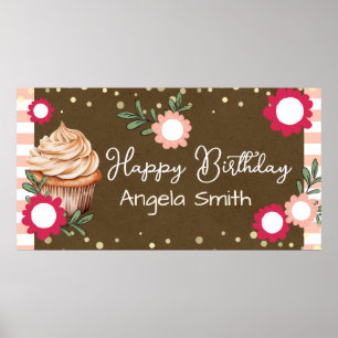 Girls Floral Cupcake Welcome Birthday Kraft Paper Poster