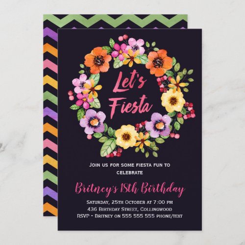 Girls Floral Fiesta Birthday Party Invitation