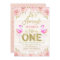 Girls floral flamingo first birthday invitation
