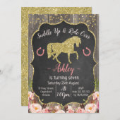 Girls Floral Glitter Horse Birthday Invitation (Front/Back)