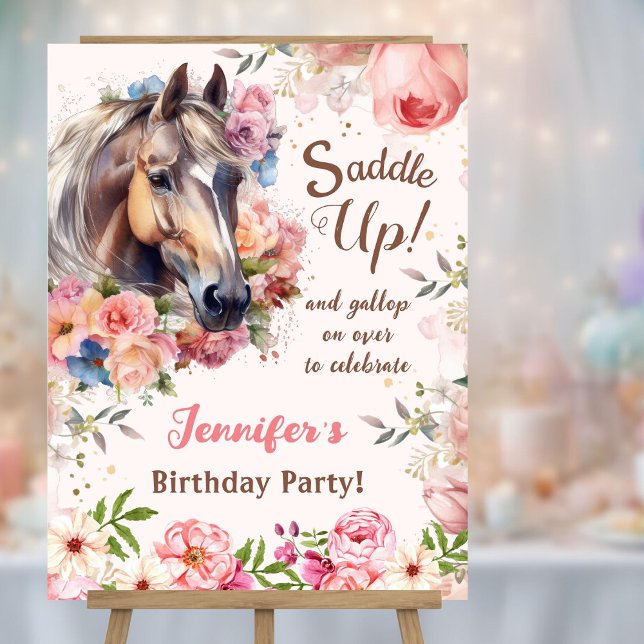 Girls Floral Horse Birthday Birthday Party   Foam Board (Creator Uploaded)