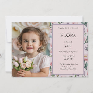 Girls Floral Photo Birthday Miss Onederful Invitation