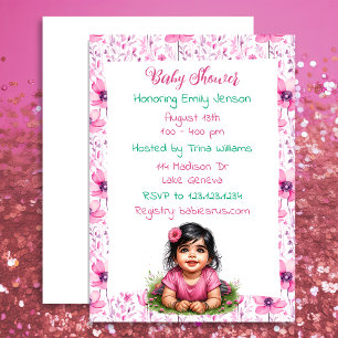 Girl's Floral Pink Baby Shower Invitation