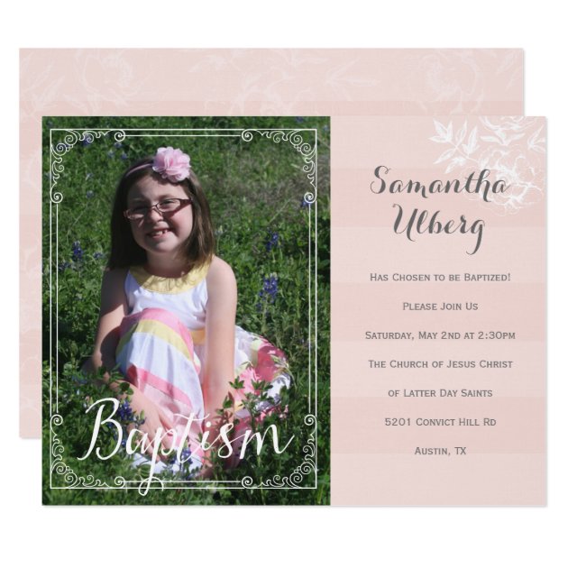 Girls Floral Pink Baptism Invitation