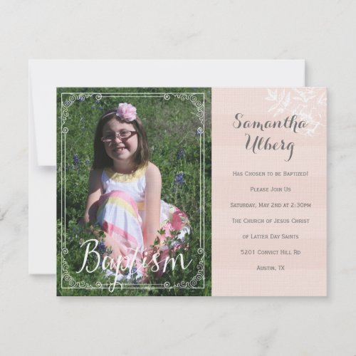 Girls Floral Pink Baptism Invitation