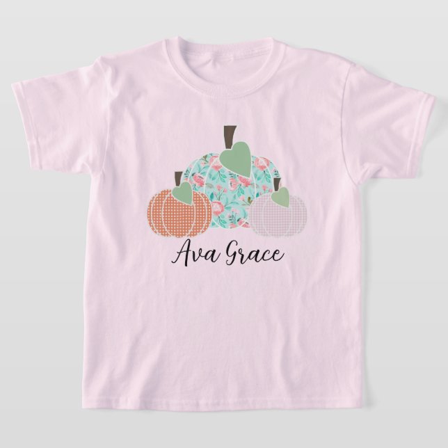 Girls Floral Pumpkin Trio Personalized T-Shirt (Laydown)