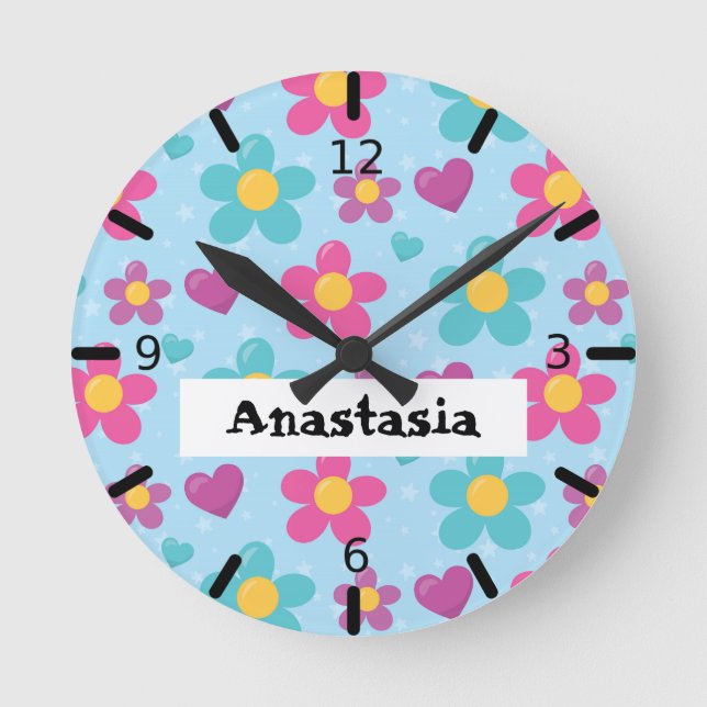 Girls Floral Round Clock (Front)
