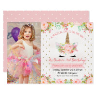 Girls Floral Unicorn Birthday Invitation