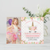 Girls Floral Unicorn Birthday Invitation (Standing Front)