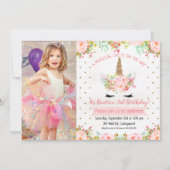 Girls Floral Unicorn Birthday Invitation (Front)