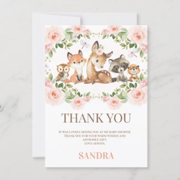 Girls Floral Woodland Baby Shower Thank You Card by figtreedesign at Zazzle