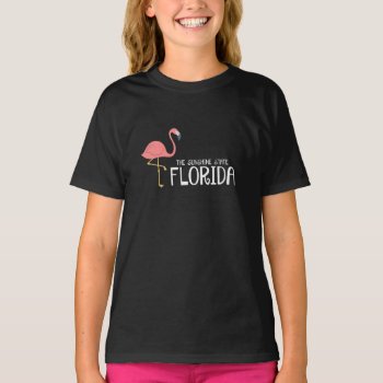Girl's Florida The Sunshine State Pink Flamingo T-shirt by madeintees at Zazzle