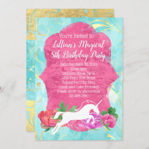 Girls Flower Unicorn Birthday Party Invitation