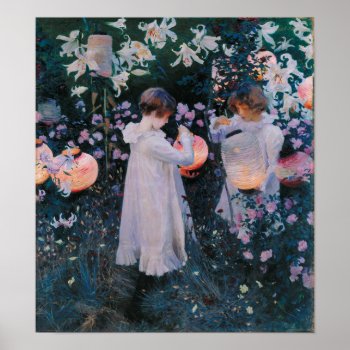 Girls Flowers Lanterns Classic Vintage Fine Art Poster by iCoolCreate at Zazzle