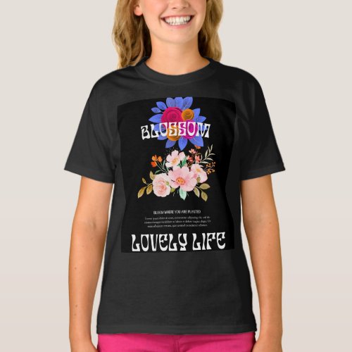 Girls flowers printed black t_shirt T_Shirt