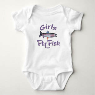 Girls Fly Fish too! Rainbow Trout Fly Fishing Baby Bodysuit