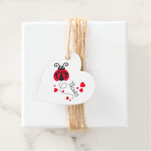 Girls flying heart ladybug red custom thank you favor tags