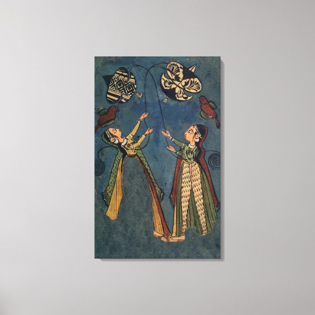 Girls flying kites, Kulu folk painting, Himachal P Canvas Print (Front)