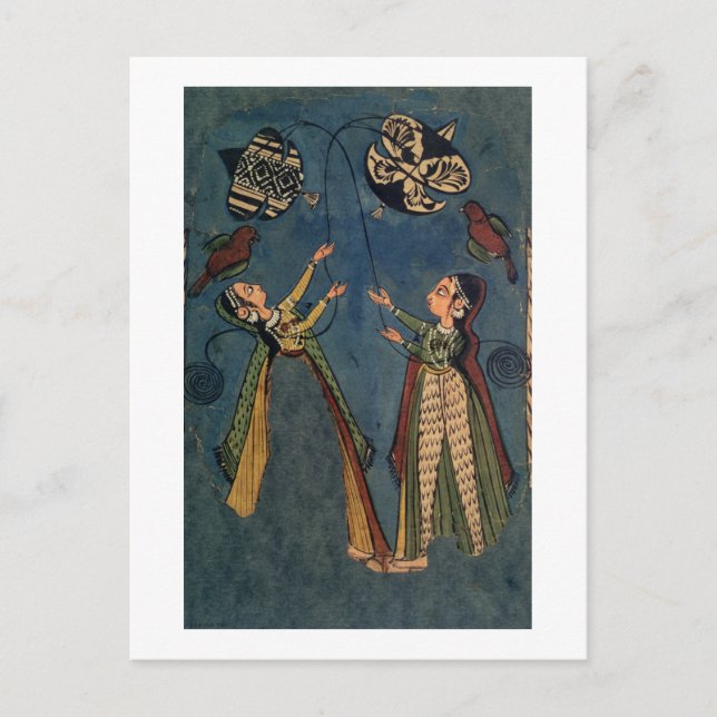 Girls flying kites, Kulu folk painting, Himachal P Postcard (Front)