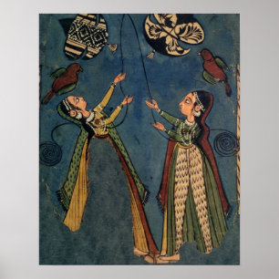 Girls flying kites, Kulu folk painting, Himachal P Poster