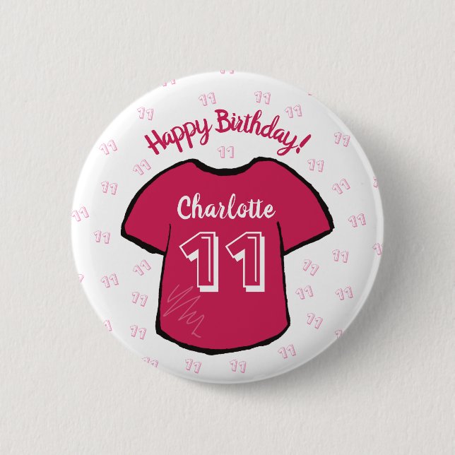 Girl's football/ soccer shirt any age birthday button (Front)