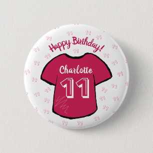Girl's football/ soccer shirt any age birthday button