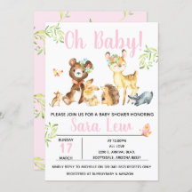 Girl's Forest Watercolor Baby Shower Invitation