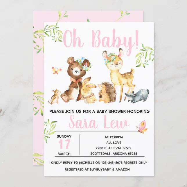 Girl's Forest Watercolor Baby Shower Invitation | Zazzle