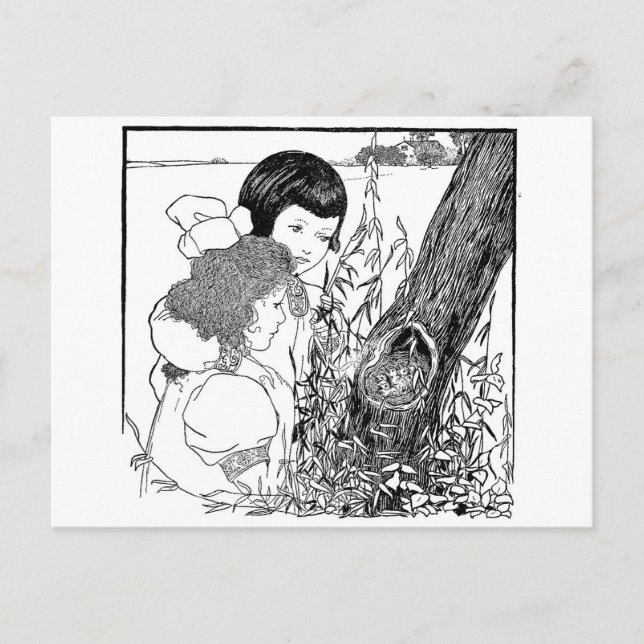 Girls Found A Bird Nest Postcard (Front)