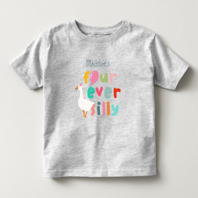Girls Four Ever Silly Farm Goose 4th Birthday Toddler T-shirt (Front)