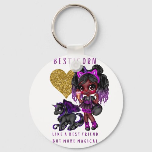 Girls Friend Gift Black Unicorn Besticorn Magical Keychain