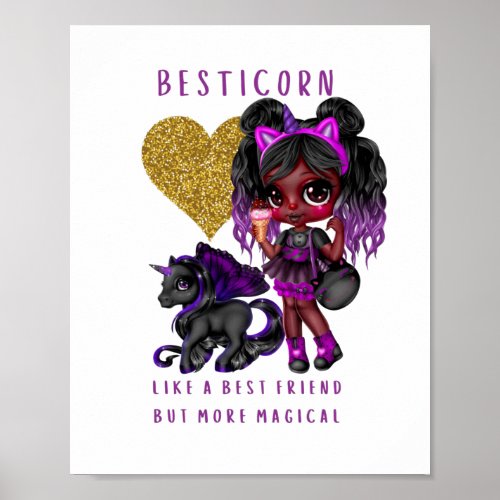 Girls Friend Gift Black Unicorn Besticorn Magical Poster