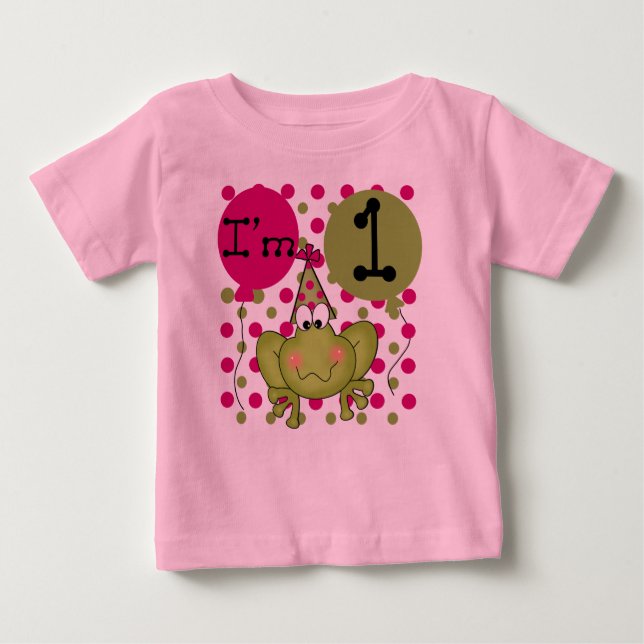 Girls Frog First Birthday Baby T-Shirt (Front)