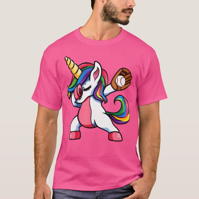 Girls Funny Dabbing Baseball Unicorn Apparel Youth T-Shirt (Front)