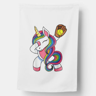 Girls Funny Dabbing Softball Unicorn Apparel, Yout House Flag