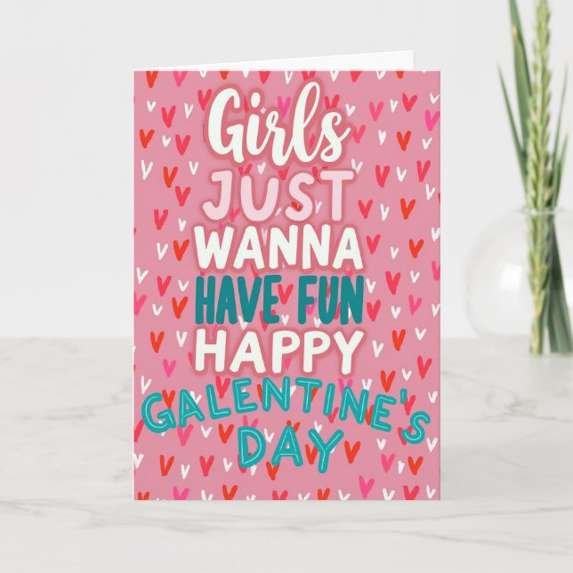 Girls Galentines Day Fun Card (Front)