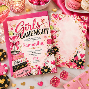 Girls Game Night Casino Pink Gold Birthday  Invitation