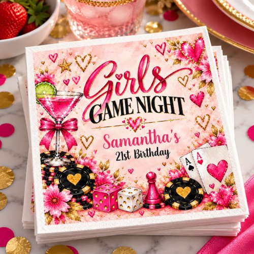 Girls Game Night Casino Pink Gold Birthday Napkins