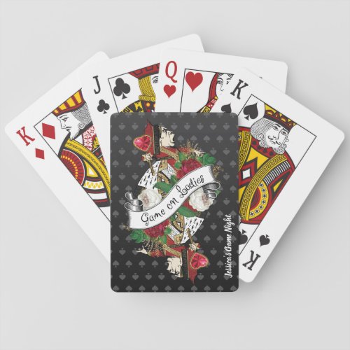 Girls Game Night  Game on Ladies Queen of Hearts Poker Cards